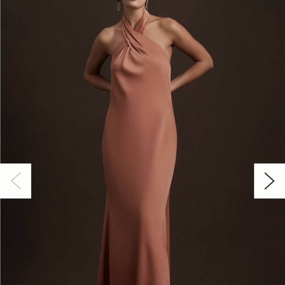 BHLDN Anthropologie Ruby Twist Halter Satin Gown Sz 16W NWT Rose Pink Sedona